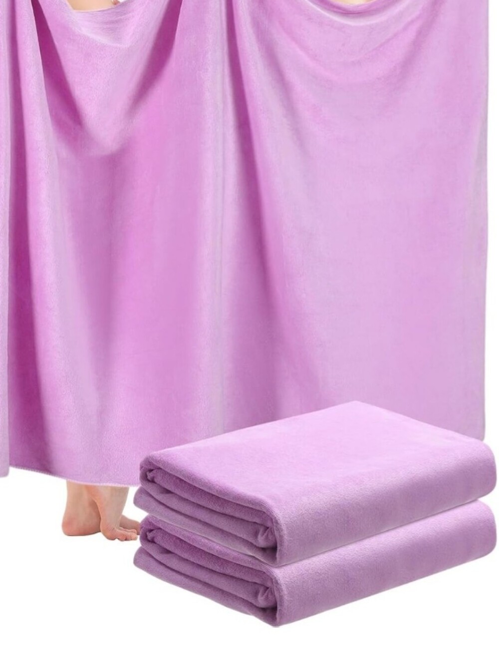 2 Pc Oversized Bath Towels 40" x 80" Lilac Microfiber Jumbo Soft Quick Dry